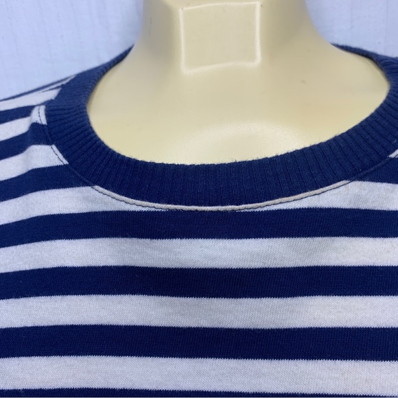 Guess Jeans VTG Cropped Top Tee T Shirt Long Sleeve Mariner Striped Blue Sz L - Picture 8 of 8